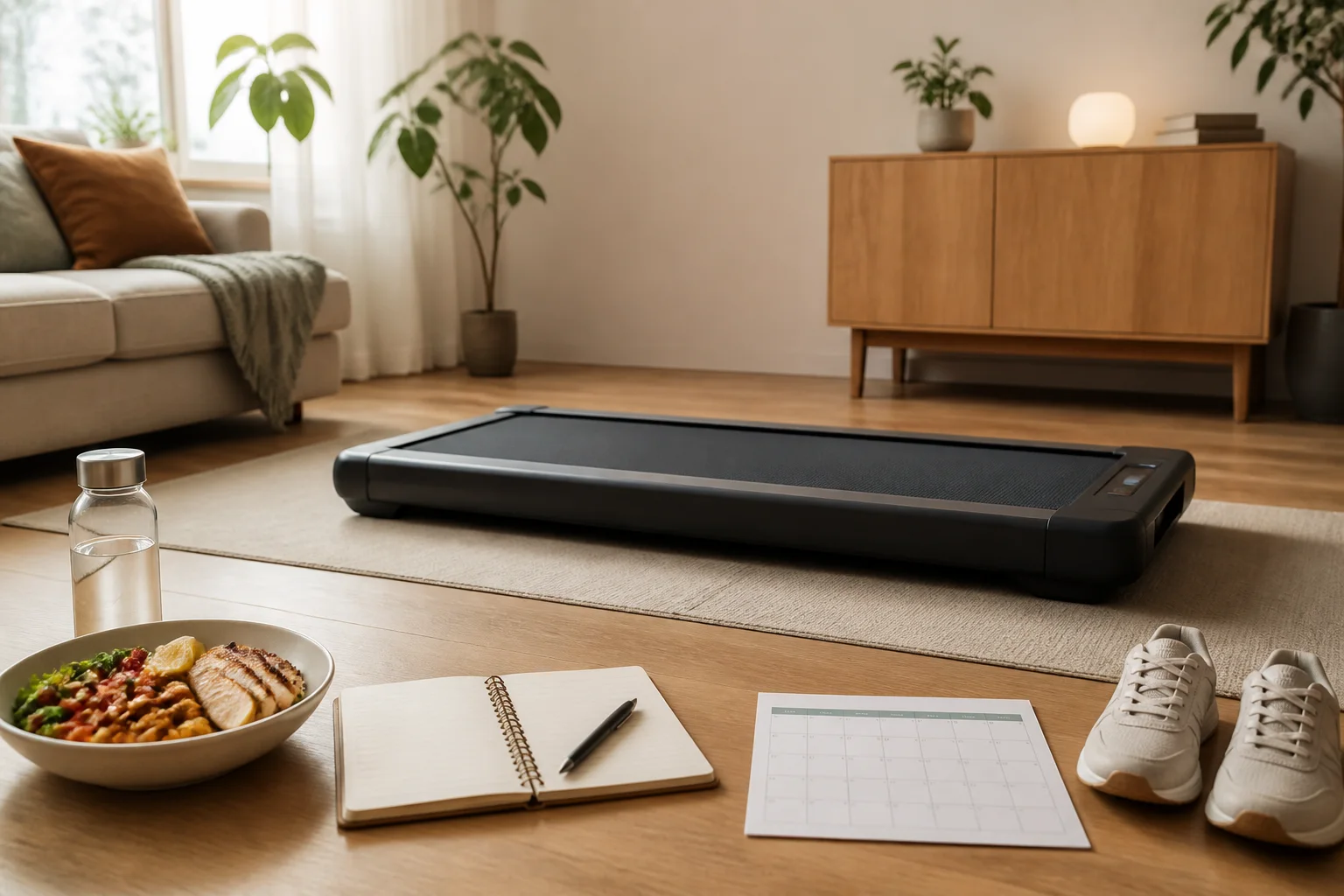 Walking pad equipment and setup illustrating Can a Walking Pad Support Weight Management? (Evidence-Based Guide)
