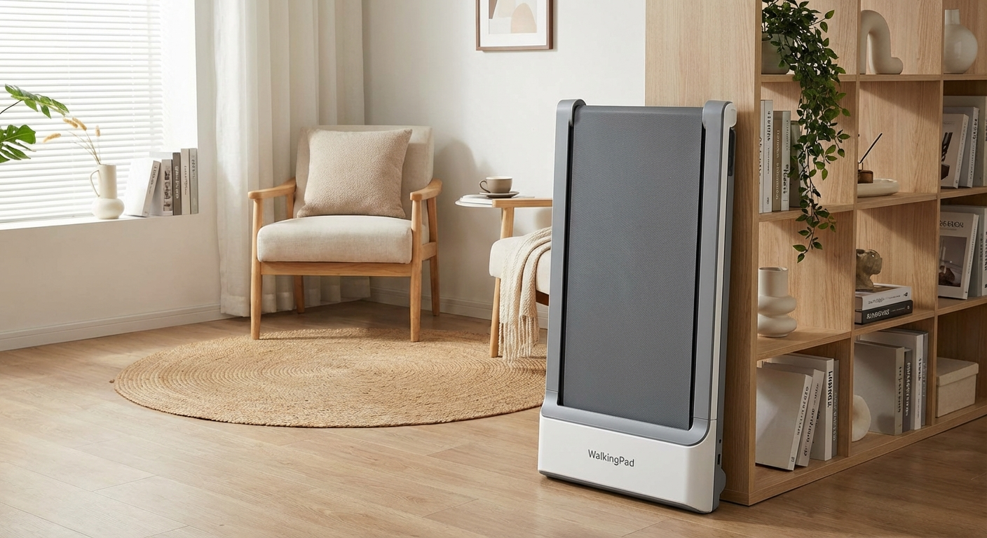 WalkingPad C2 walking pad folded in a compact apartment setting