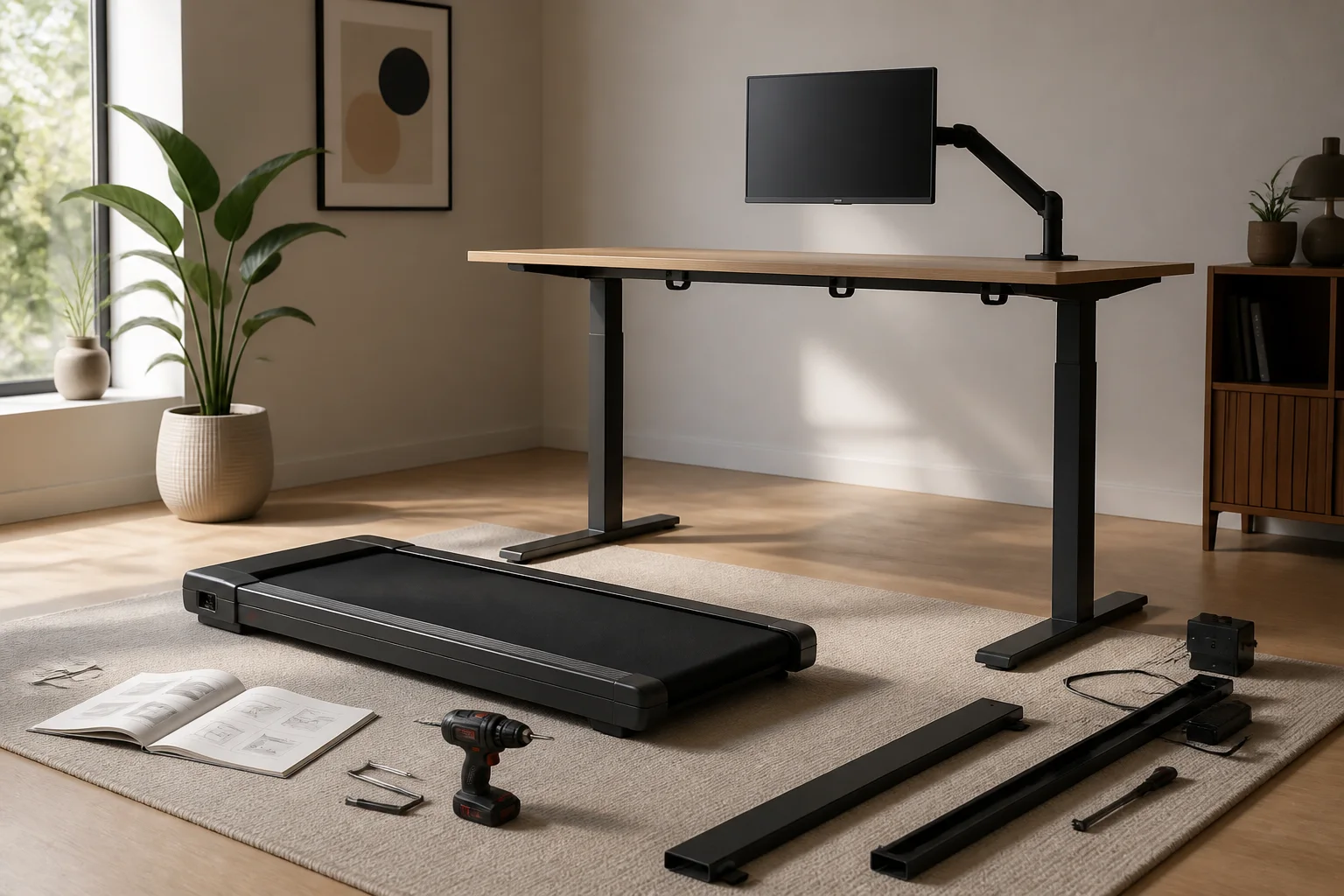 Walking pad equipment and setup illustrating How to Set Up a Walking Pad Desk