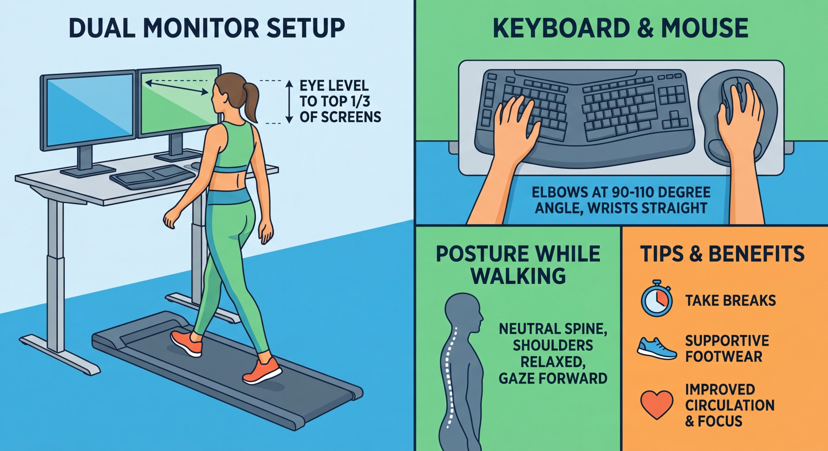 Correct walking pad desk setup ergonomic positioning