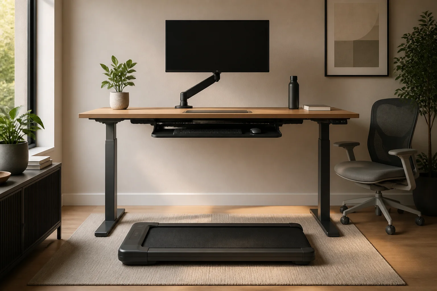Walking pad equipment and setup illustrating Walking Pad Under a Standing Desk Setup Guide