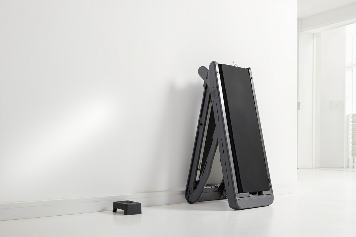 WalkingPad A1 Pro folded in half showing the compact storage profile