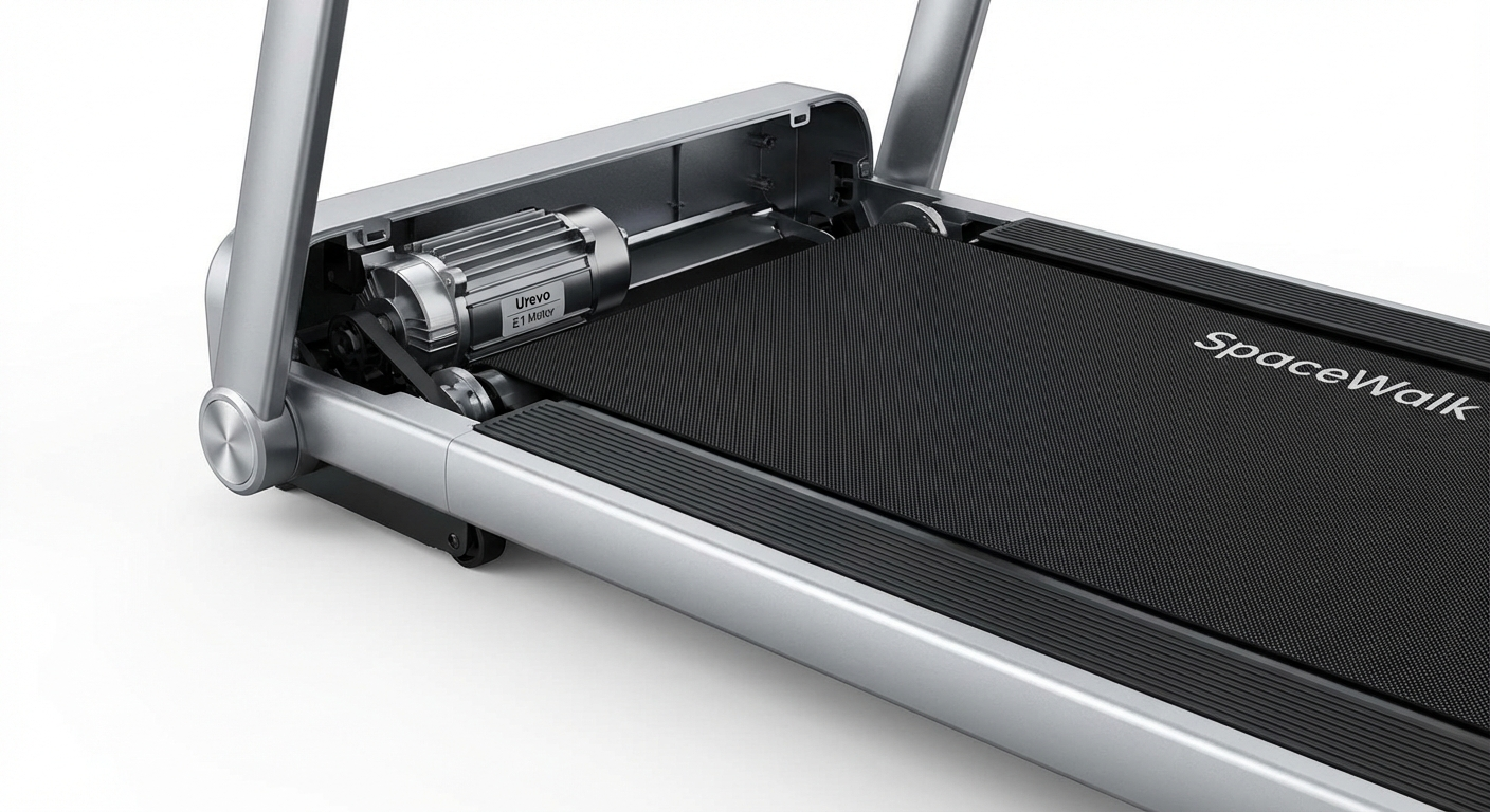 Close-up of the Urevo Spacewalk E1 showing its reinforced steel frame and wide belt surface