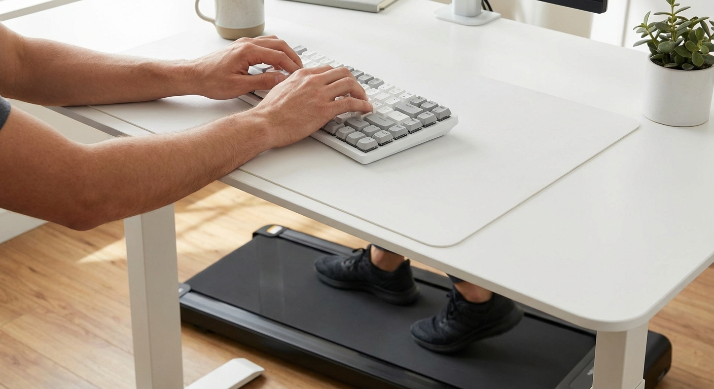 Correct wrist and keyboard placement at walking pad desk with neutral wrist position