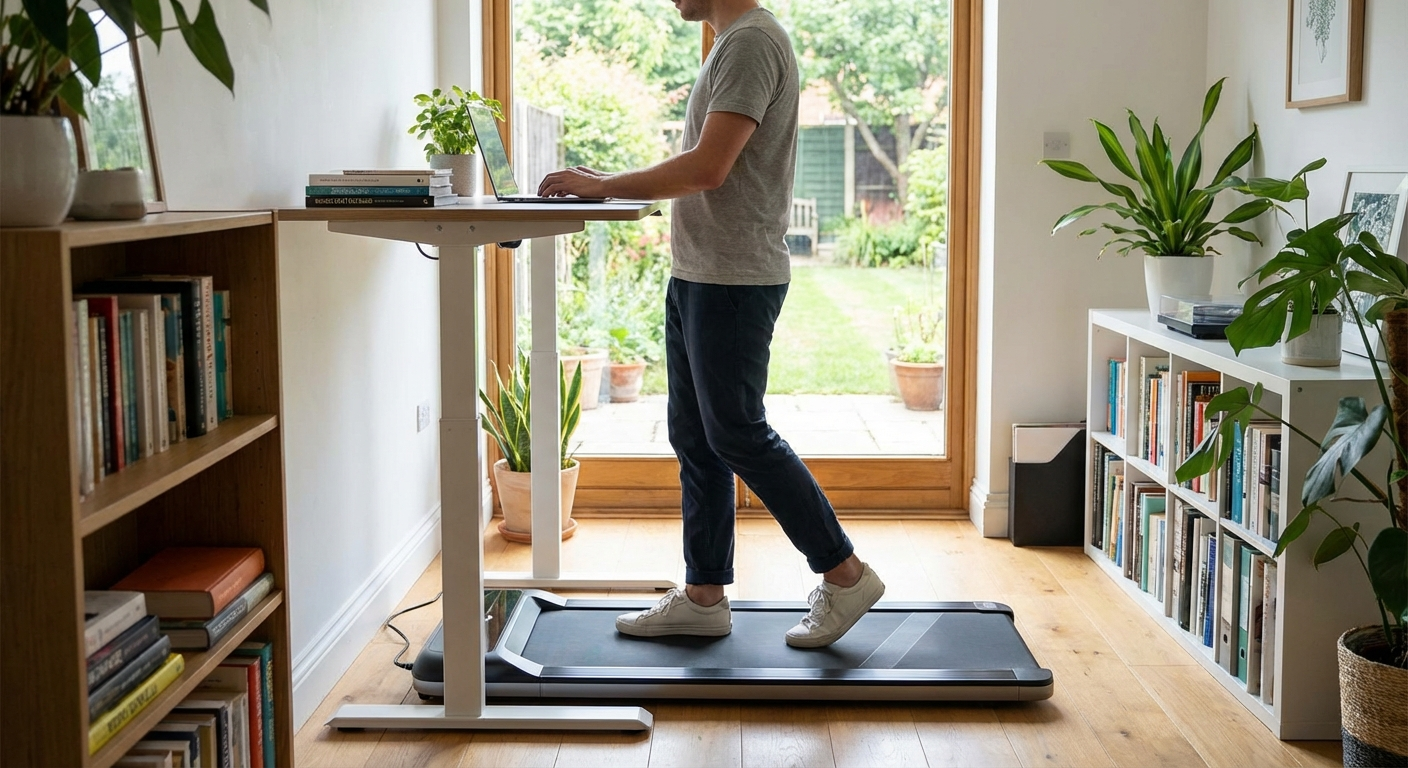 Walking pad desk work hero setup for focused productivity.
